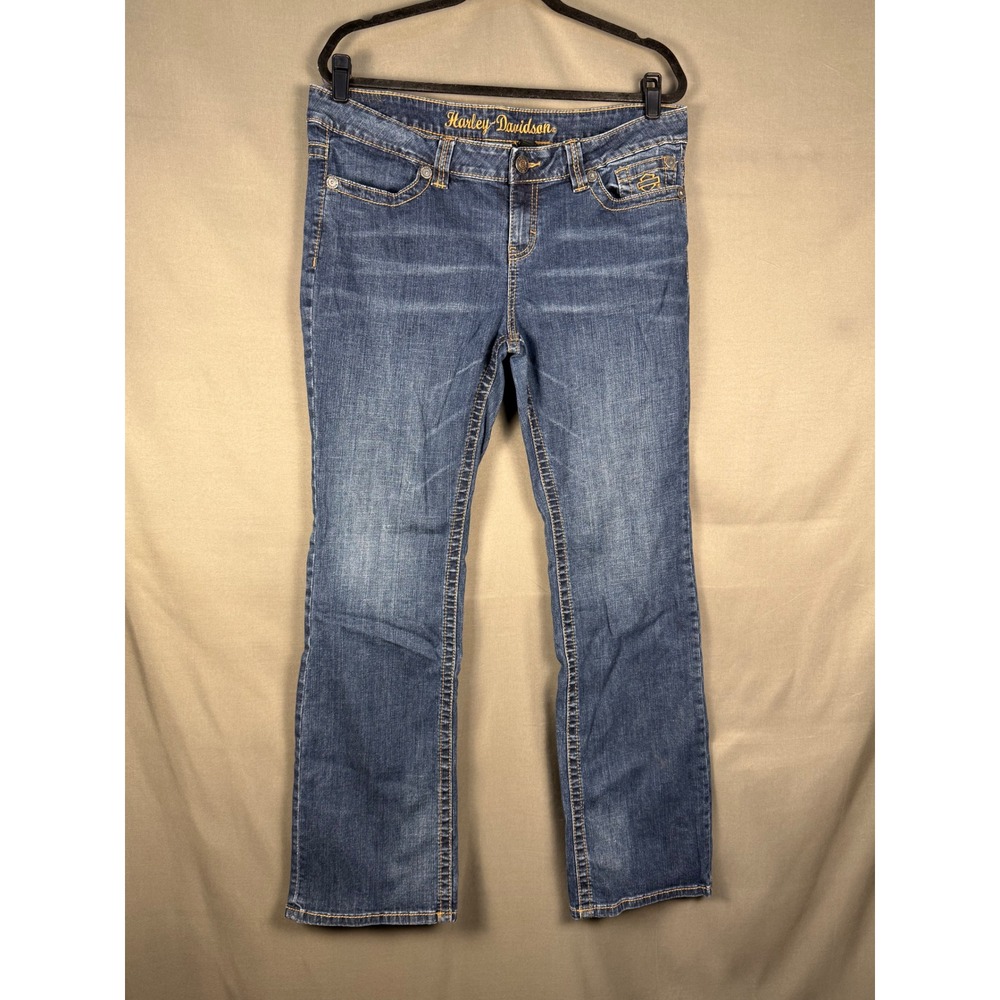 Harley-Davidson Jeans Women‎ 14 Blue Bootcut Embroidered Logo Stretch Denim